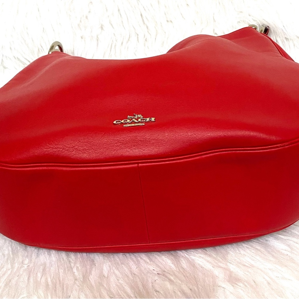 Coach Red Leather Hobo Shoulder Bag with Silver Hardware - Picture 6 of 14